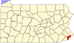 Map of Pennsylvania highlighting Philadelphia County